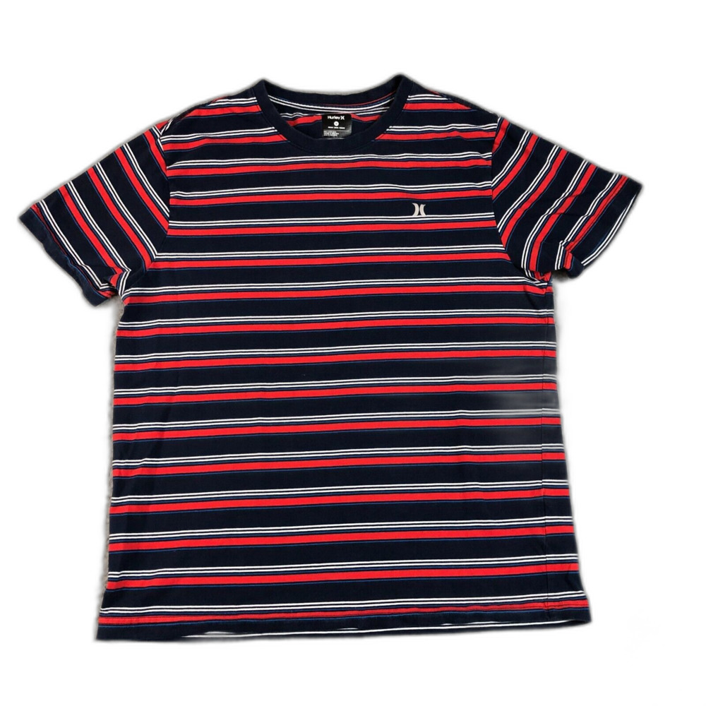 Hurley Shirt Men Medium Blue Stripped Surfer Skater Sports Logo Outdoor Athletic